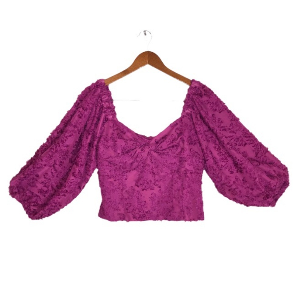 Anthropologie Hutch Raspberry Kenna Medley 3/4 Puff Sleeve Corset Crop Top - Picture 2 of 9